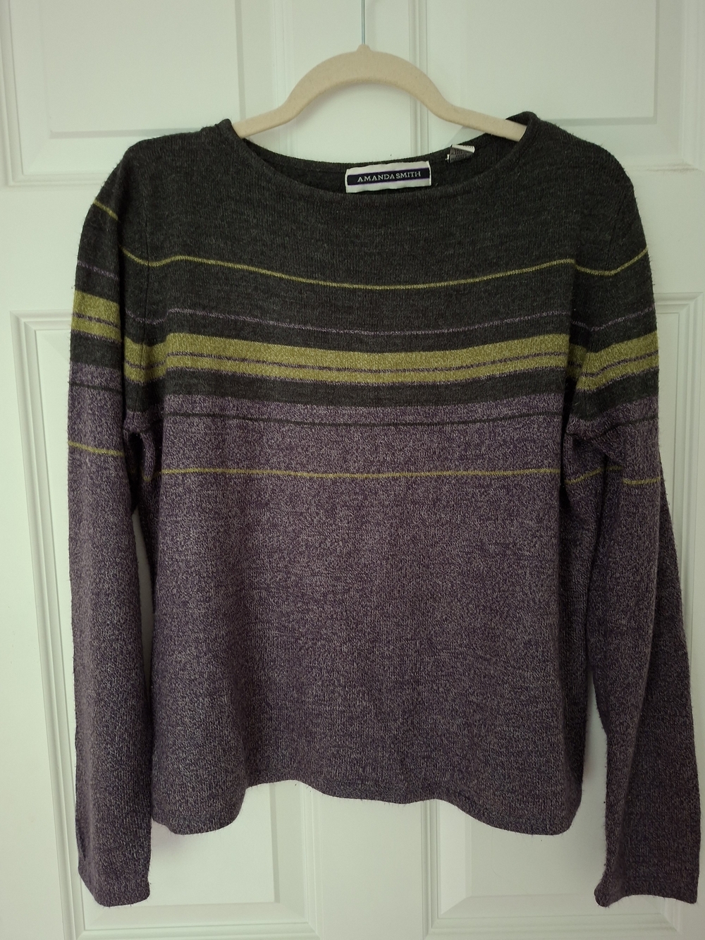 Vintage Amanda Smith Purple Stripe Crewneck Sweater, Size L